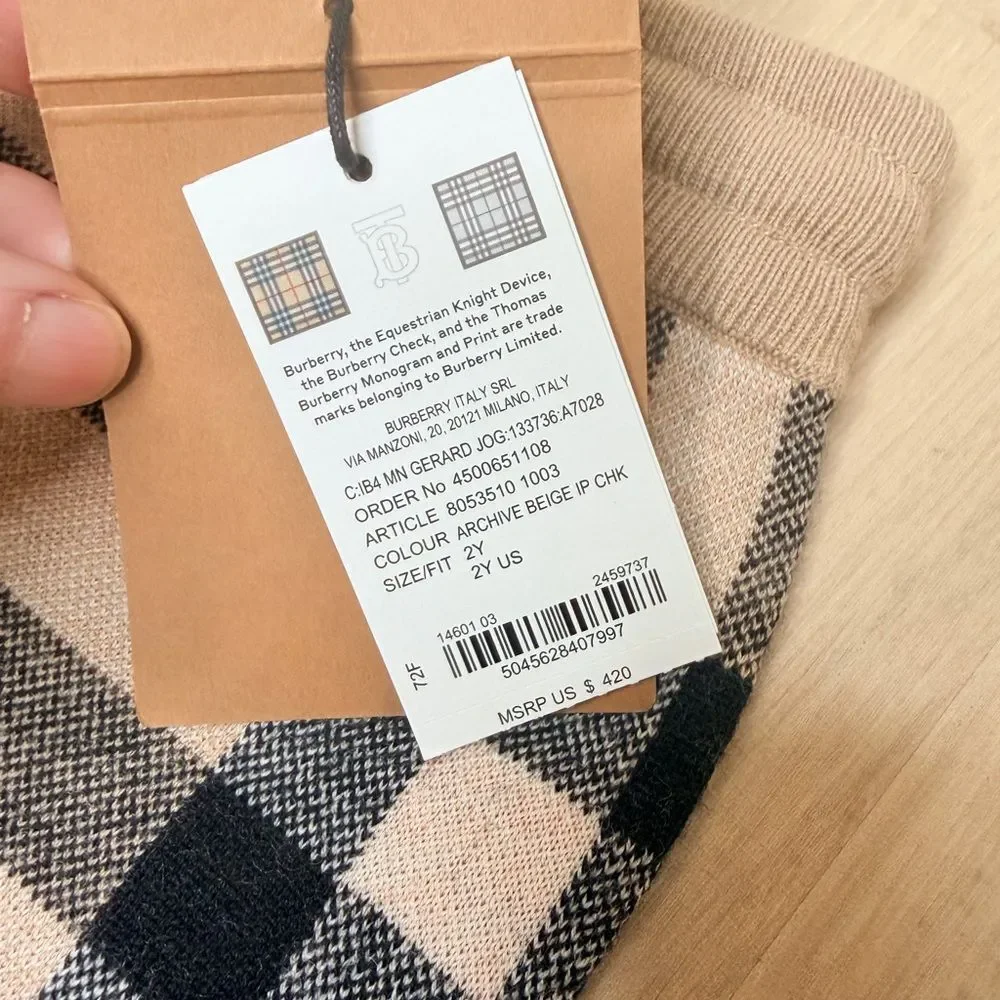 NWT ✨ BURBERRY ‘Gerard Vintage Check Knit Jogger Pants’ Unisex Wool/Cashmere 2T